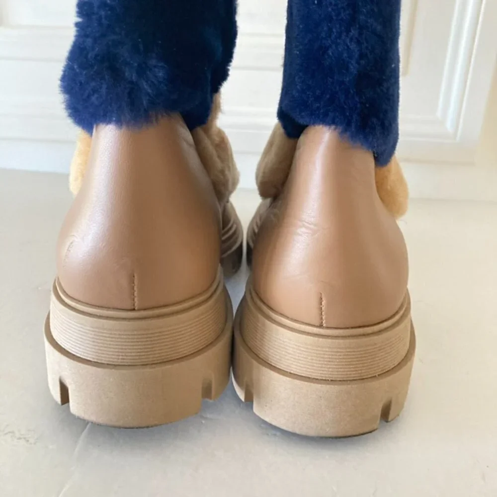 Free People Happy Thoughts Neutral Colorblock Shearling Boots Sz 38.5